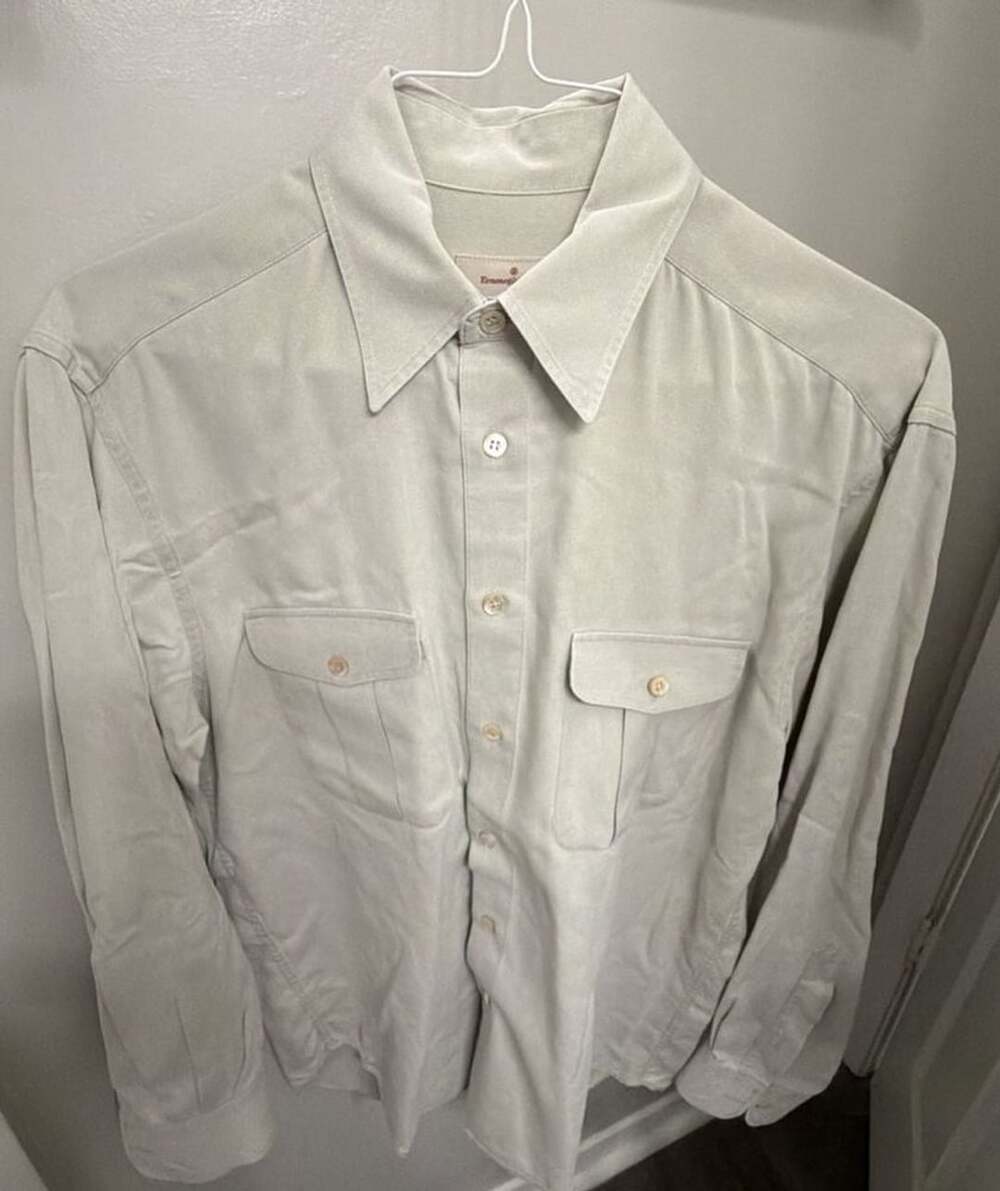 Ermenegildo Zegna Men’s S Beige Cotton Viscose Western Shirt Made in Italy